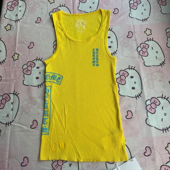 Chrome Hearts T Bar Logo Ribbed Print Yellow Tank Top - Picture 1 of 4